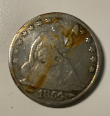 1854 arrows seated silver half$ very good w/problems - bargain! Free S&H