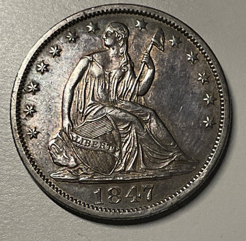 1847 o Esoteric Abt Uncirculated Featured Silver Seated Half$ Nice Tone Free SH