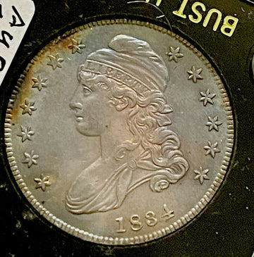 EE199 1834 Almost Uncirculated Capped Bust Silver Half$ Rainbow Tone Free S&H