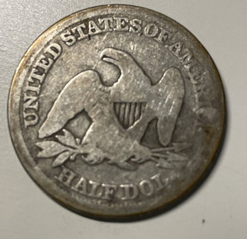 1854 arrows seated silver half$ very good w/scratches bargain!