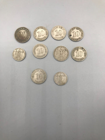EP11: 10 pcs 600 silver 1888 - 1913 DEUTSCHES REICH PFENIG COIN