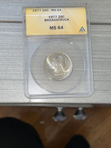 1977 Washington 25c Off Center ANACS MS64 Broadstruck Minting Error Convo Piece