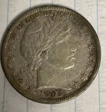 SC Scarce 1906 D silver Barber Half (LIY Liberty showing) Full Rim Free S&H!