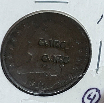 1833 US Braided Hair Variety Half Cent G.W.C. Counterstamp! Very Fine Details