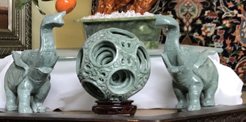 jade elephant figurine Pair Facing Each Other. Ball In Middle NOT Included.