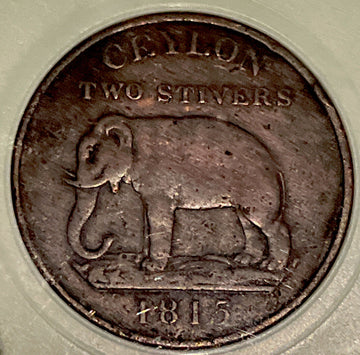 Ceylon (Sri Lanka) 2 Stivers Elephant1815 genuine, Very Fine ship free from USA