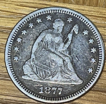 beautiful Type 5 1877 seated silver quarter VF to Extra Fine sharp features