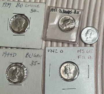 5ive Gorgeous Silver Mercury Dimes 1/2 to Full Split Bands BU Gems - Savory!