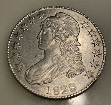 1828 Silver 1/2 $ sq base 2 sm 8 lg letters choice AU detail gorgeous sl scratch