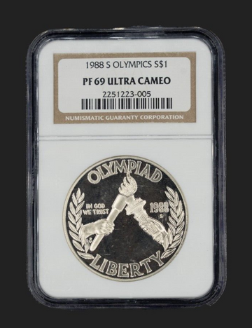 1988-S 1 Dollar Olympic, DCAM / Fine Silver Coin / Mint Condition