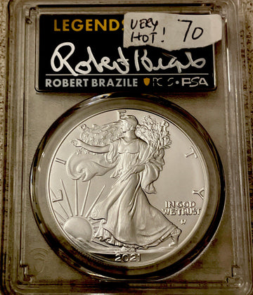 2021 w silver Eagle ty2 R Brazile First Production PCGS MS70 free S&H Fly Flt