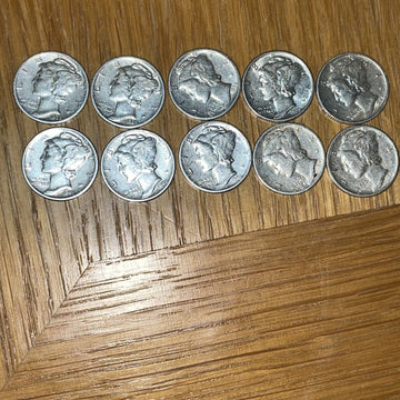 old man Duffy’s 10 borderline BU mercury dimes wholesale lot nice starters!