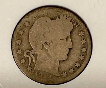 1914s Scarce Barber Quarter Very close to Good. Free S&H
