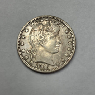 1916D 25c Barber Quarter Almost Uncirculated Lib Head US Type Coin Collector Pc