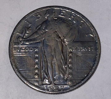 1927 toned AU Liberty Standing Silver Quarter Gr8 early 20th century type