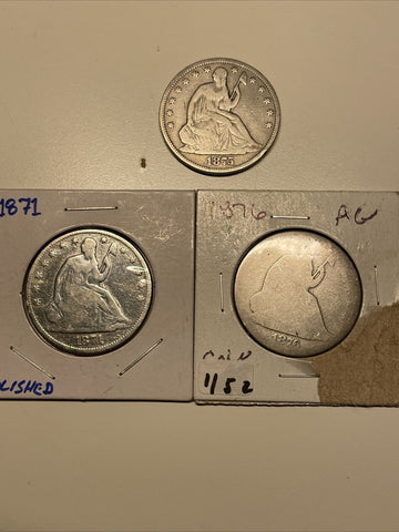 lot 3 seated halves good bad & ugly 1871-75-76 lo bid all 3 together