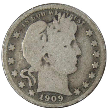 1909-O Scarce Silver Barber Quarter GOOD - Nice Rims/ Specimen FREE SHIPPING