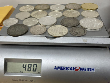 19 pcs 480 grams over 1.28 troy lb silver coins & medals 90-100% pure some rare