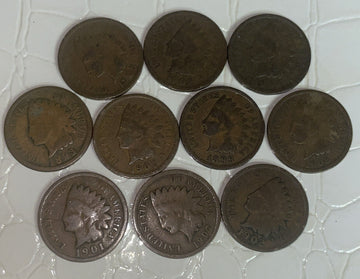 LOT OF 10 Indian Head Cent Pennies in G/VG (10 PC. LOT) CIRCULATED +Quality Deal
