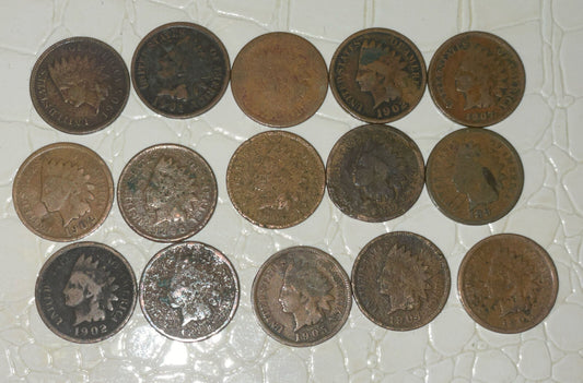 LOT OF 15 mixed Indian Head Cent Pennies Well CIRCULATED similar to photos here