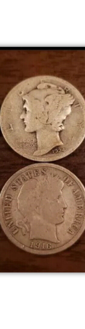 Lot Of 2 Silver Dimes Barber & Mercury Dates 1892-1945 Avg Circulated Free S&H