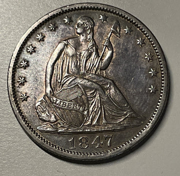1847 o Esoteric Abt Uncirculated Featured Silver Seated Half$ Nice Tone Free SH