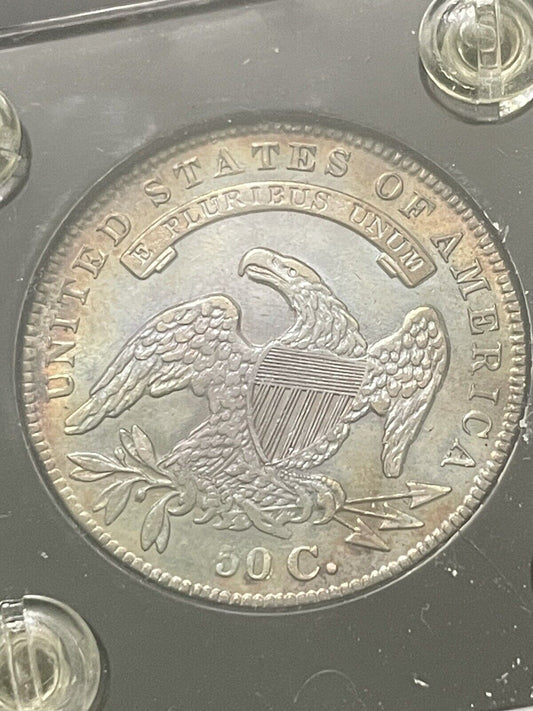 EE199 1834 Almost Uncirculated Capped Bust Silver Half$ Rainbow Tone Free S&H