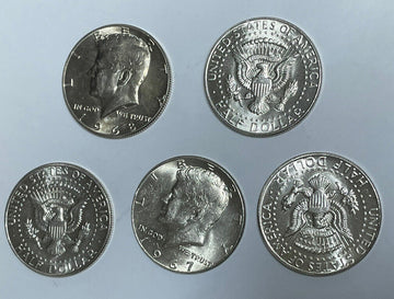 5 ass’d 1967D & 1968D JFK Silver Half Dollars all BU Coins