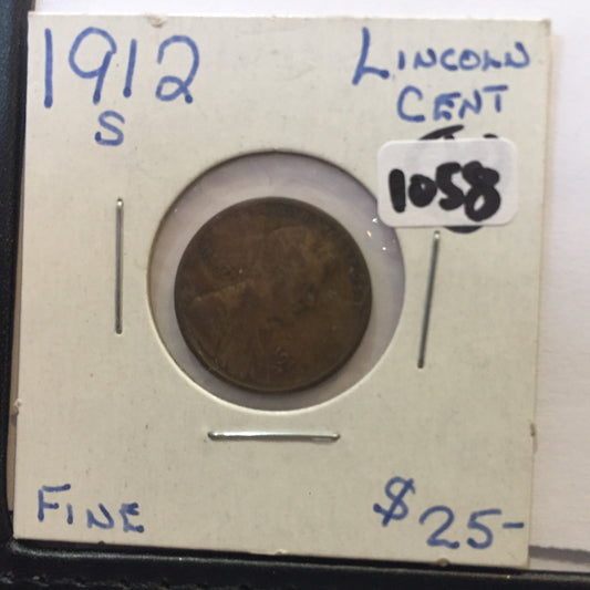 Lincoln Wheat Cent 1912 S San Francisco F Fine