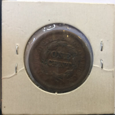 braided hair coronet large cent - 1851 F Fine - large cents - vintage coins - reverse