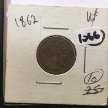 Indian Head Cent 1862 G Good