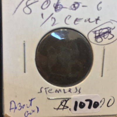 Draped bust half cent 1806 F Fine details - vintage coins- half cents
