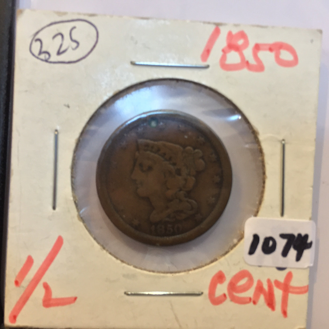 Braided Hair Half Cent 1850 F Fine Details - vintage coins