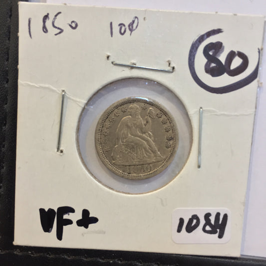 Seated Liberty Dime 1850 VF + Very Fine Plus