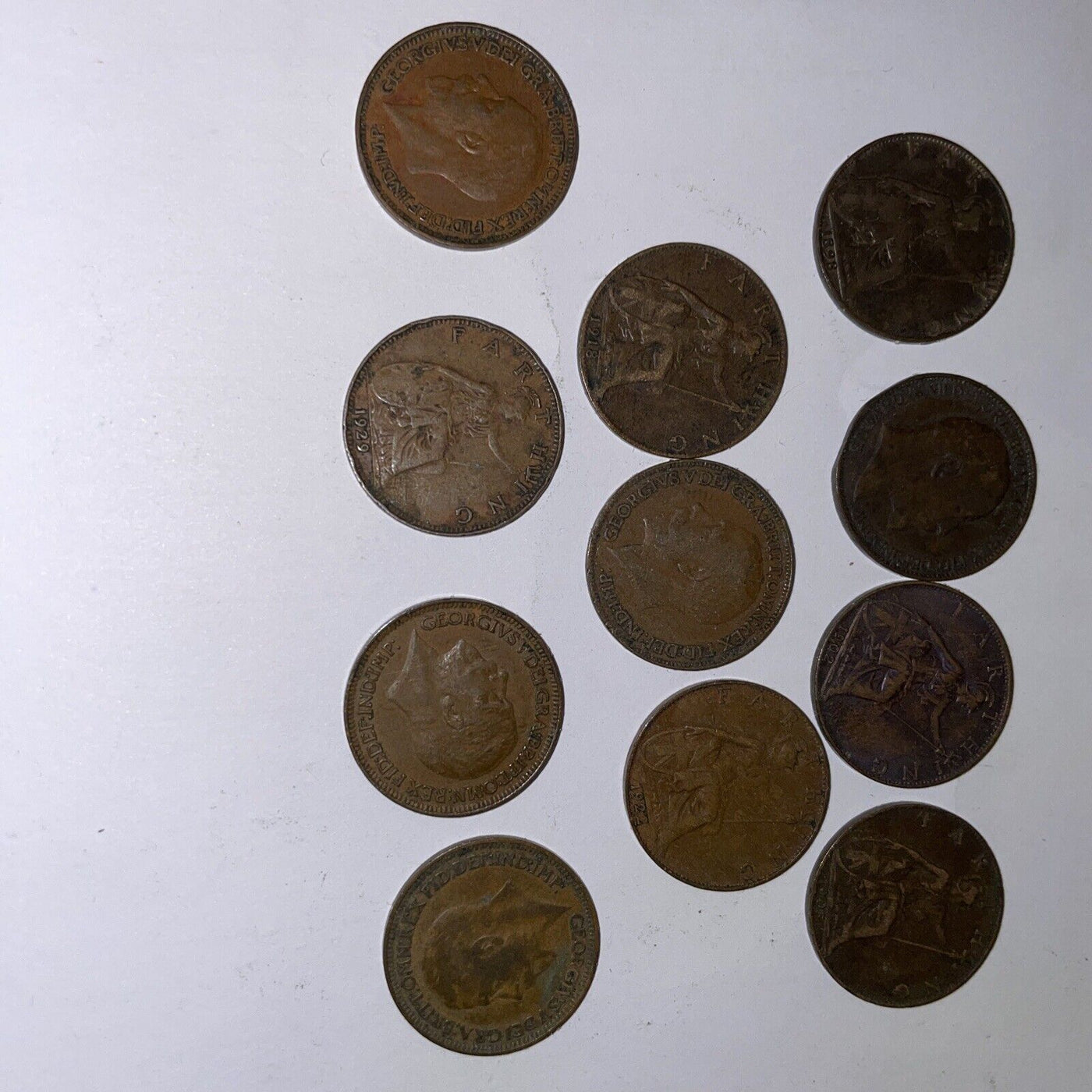 11 diff Fine English 1/4 Penny Farthing Coppers nice collection 1898 to 1936 - US CoinSpot
