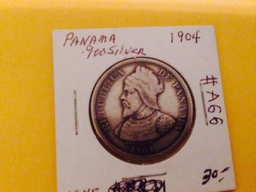 Panama 1904 Silver 25cent Half Dollar Size Coin VF Nice