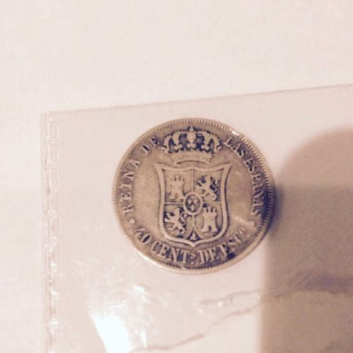 Rare 1867 40 Centisimos Spanish Isabel 2 Silver Fine+