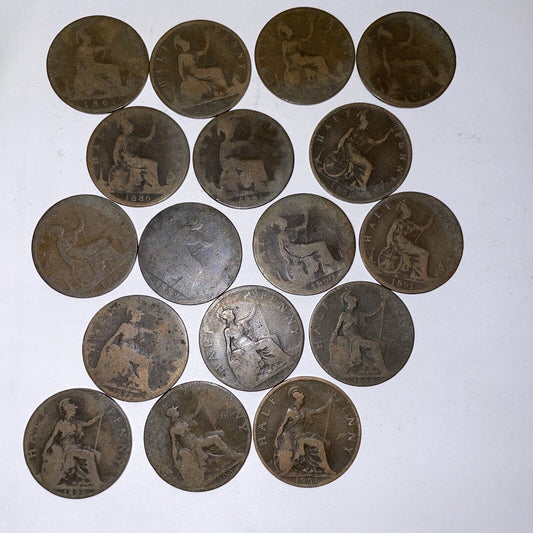 17 different English Half Penny Coppers nice collection 1861 to 1901 - US CoinSpot