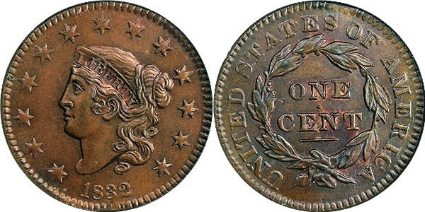LARGE CENT, MATRON HEAD  CORONET (1816 - 1839) FINE