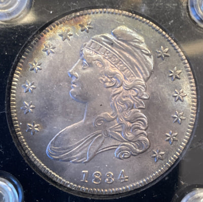 1834 gorgeous toned unc capped bust silver half dollar, top notch - US CoinSpot