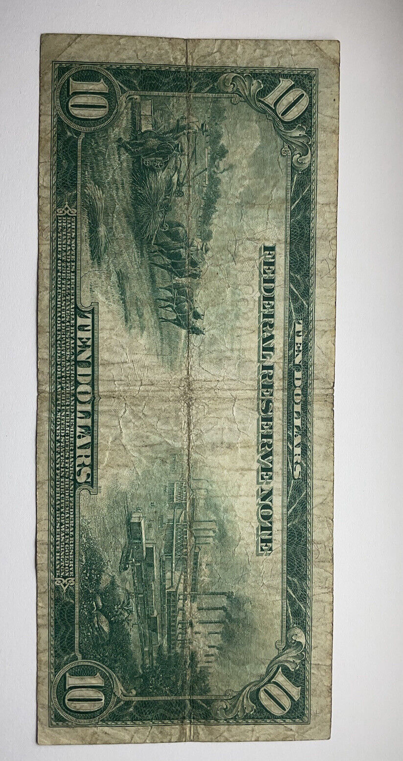 $10 1914 Federal Reserve Note Boston MA Fine no holes or rips collectible