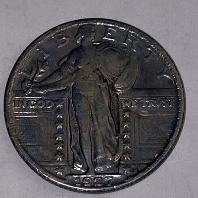 1927 toned AU Liberty Standing Silver Quarter Gr8 early 20th century type