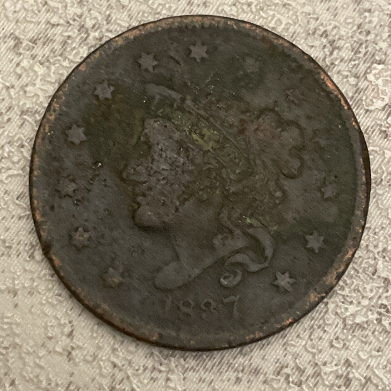 1837 Coronet Head large cent fine details dark toned Copper and Old Goodie!