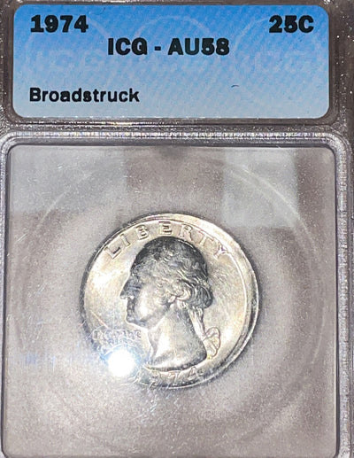 KQ27 1974 Broad Struck Error Quarter ICG AU58 nice collectible