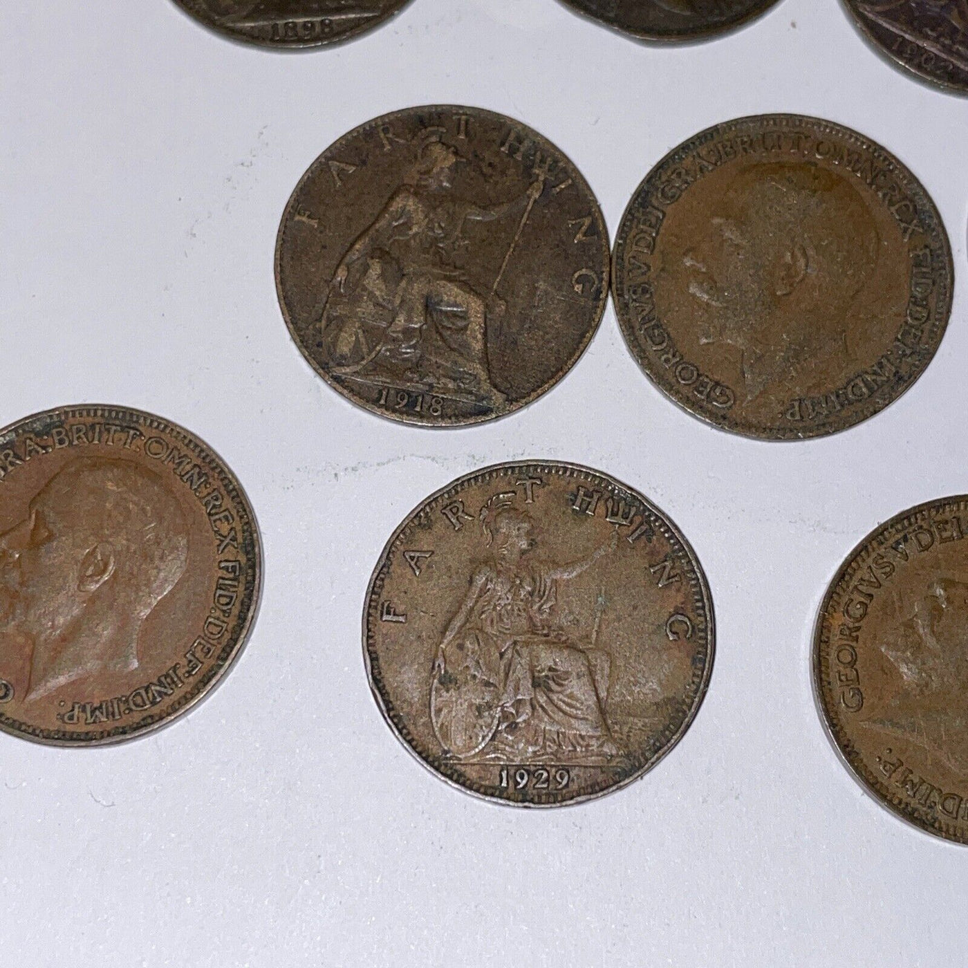 11 diff Fine English 1/4 Penny Farthing Coppers nice collection 1898 to 1936