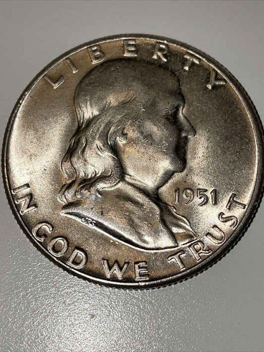 1951 choice Brilliant Uncirculated Benjamin Franklin Silver Half Dollar BIN