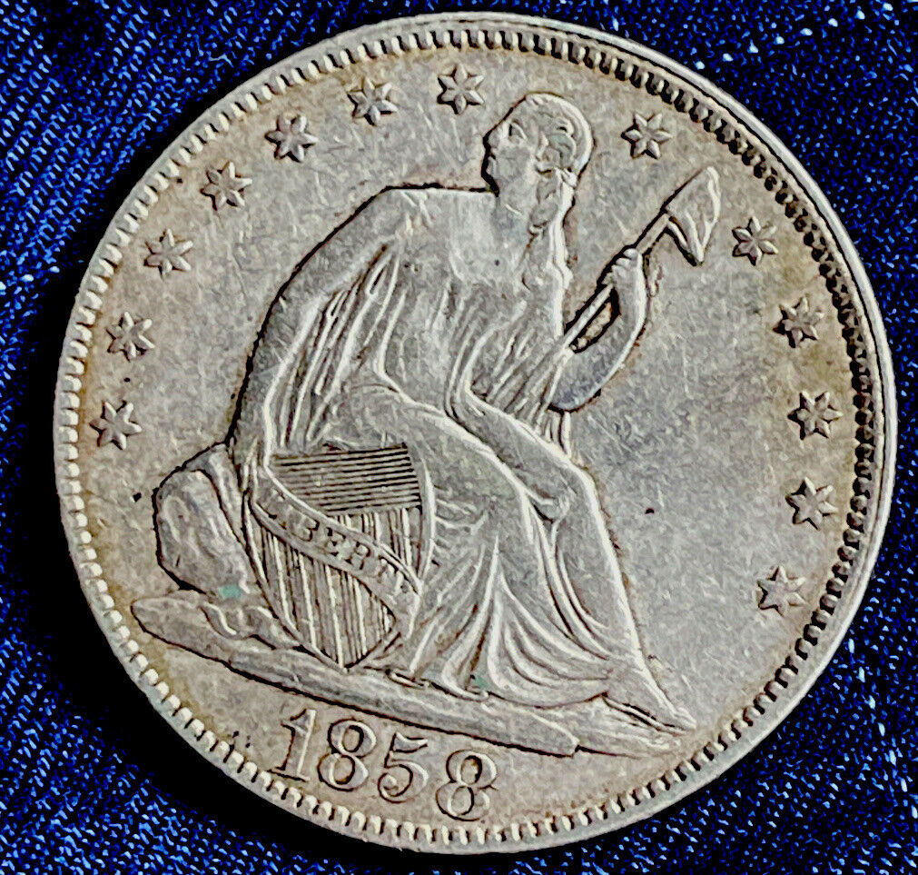 Extra Fine+ 1858 Seated Liberty Half Dollar Gr8 Features Collectible  Price Cut!