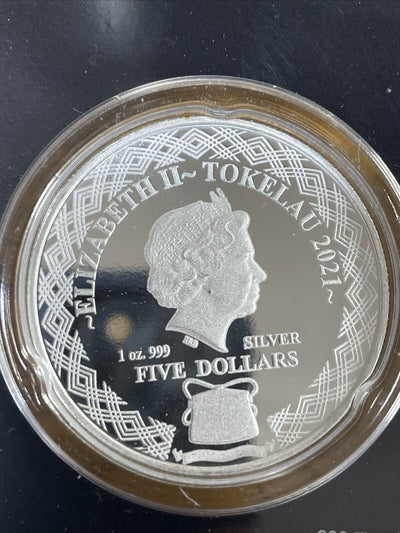 2021 Tokelau Porcupine Fish (Tautu) $5 1 oz Silver Coin Mint Direct Apmex Pkg