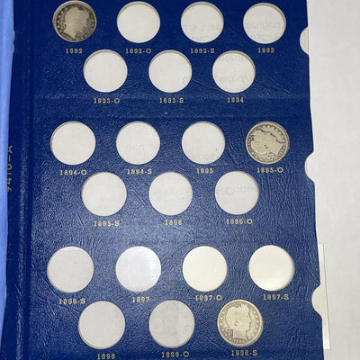 Mary’s 14 pc Barber Album for collectibles with coins note/front of album peeled