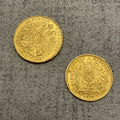 Beautiful BU pair Austrian gold restrikes 10 & 20 Corona 1912-15 Over 10 GM Gold